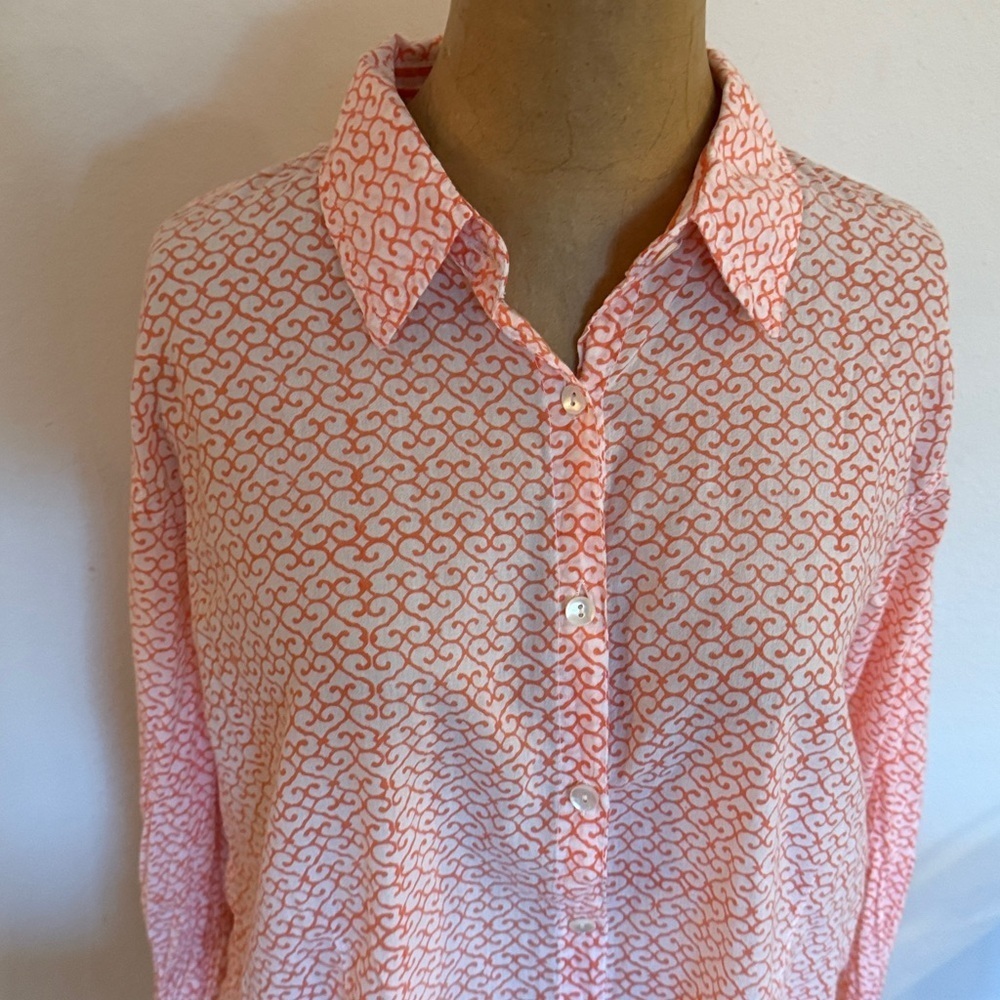 Roberta Roller Rabbit L Orange White Striped Shirt mannequin is sz 6 reference - Picture 2 of 7